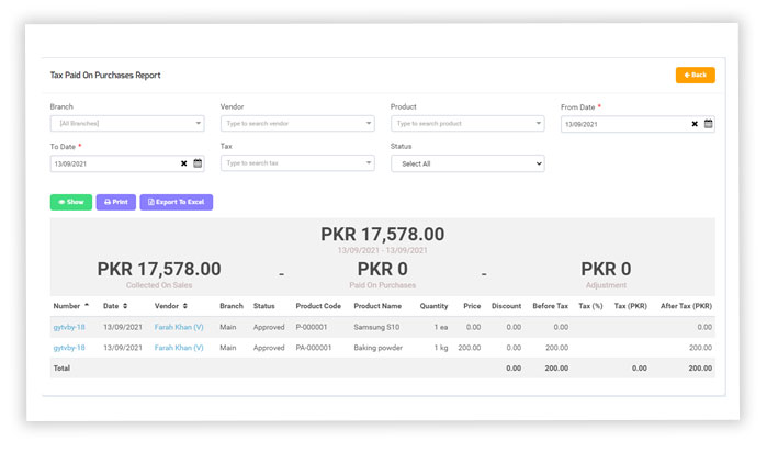 Tax dashboard on Tax reports