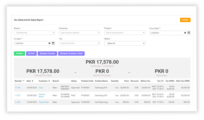 Tax dashboard on Tax reports